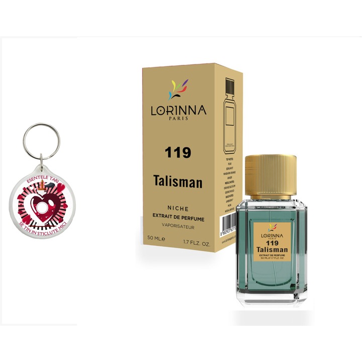 Set Extract de Parfum Lorinna Paris Parfum Talisman, unisex, 50 ml, si breloc esentele tari se tin in sticlute mici