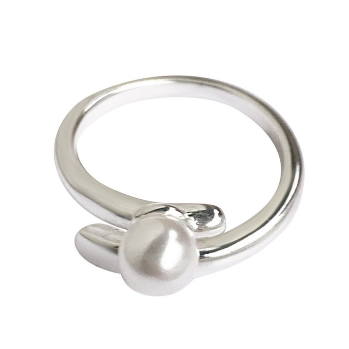 Set 2 Inele Reglabile cu Perla – Cupru Placat cu Argint, Design Elegant, Cadou Ideal pentru Femei