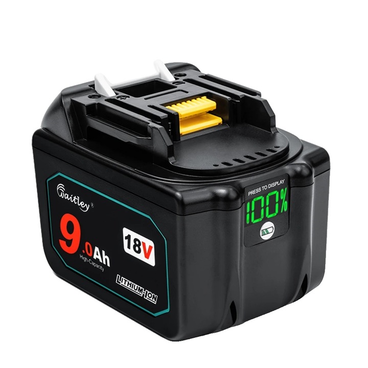 Waitley 18 V-os lítium-ion 9 Ah-s akkumulátor digitális kijelzővel