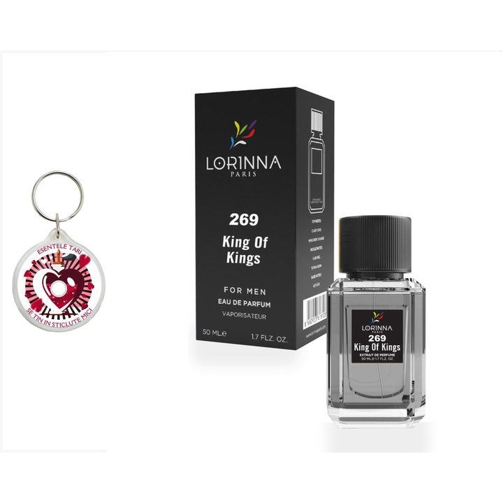 Set Apa de Parfum Lorinna Paris Parfum King of Kings, 50 ml, de barbat si breloc esentele tari se tin in sticlute mici