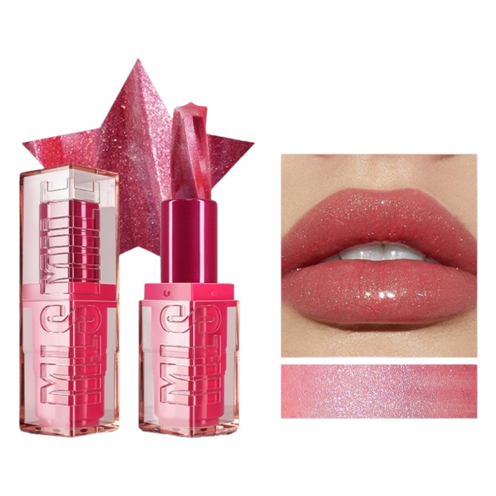 Ruj Stralucitor MLSMILE cu Efect Flash, Forma de Stea, Durabil si Hidratant, Textura Catifelata, C53