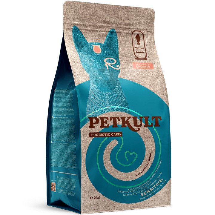 Hrana uscata pentru pisici Petkult Probiotic Care, Sensitive, cu Somon, 2kg