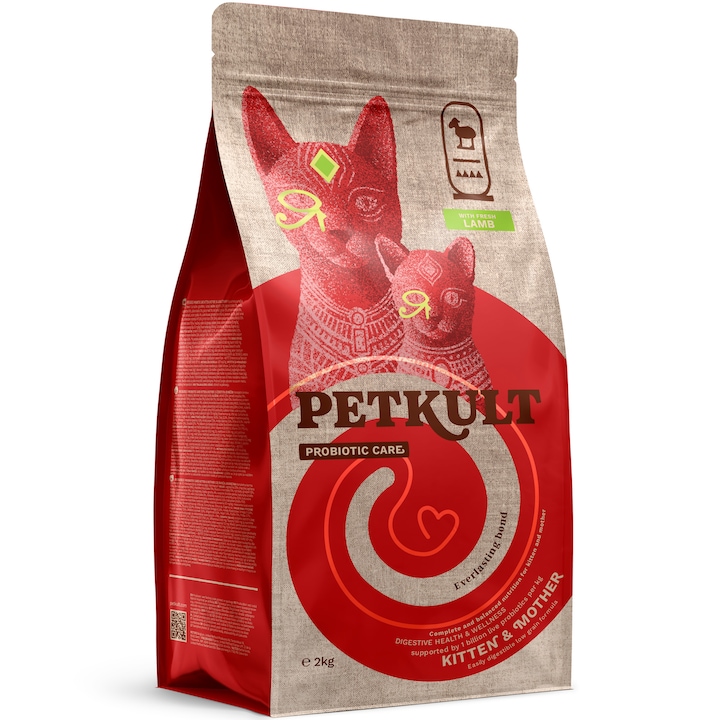 Hrana uscata pentru pisici Petkult Probiotic Care, Kitten&Mother Fresh, cu Miel proaspat, 2kg