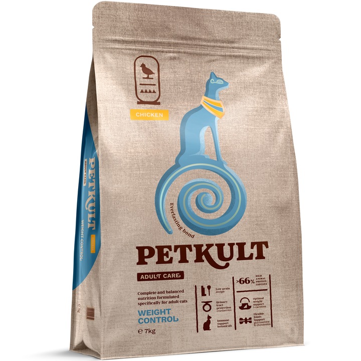 Hrana uscata pentru pisici Petkult Adult Care, Weight Control, cu Pui, 7kg