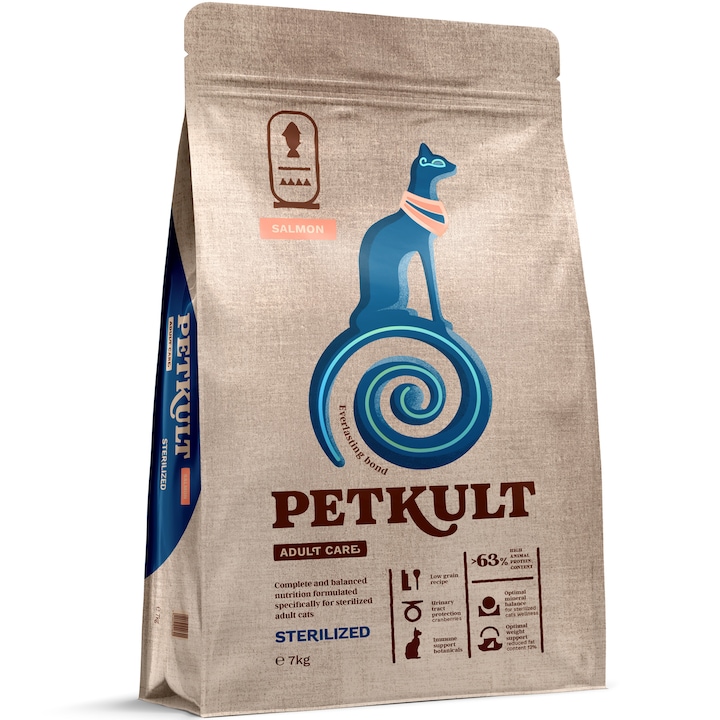 Hrana uscata pentru pisici Petkult Adult Care, Sterilized, cu continut ridicat de Somon, 7kg