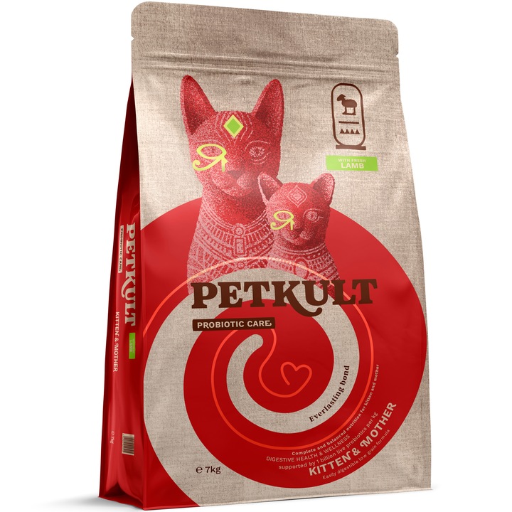 Hrana uscata pentru pisici Petkult Probiotic Care, Kitten&Mother Fresh, cu Miel proaspat, 7kg