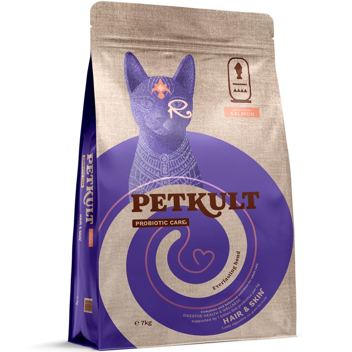 Hrana uscata pentru pisici Petkult Probiotic Care, Hair & Skin Fresh, cu Somon, 7kg