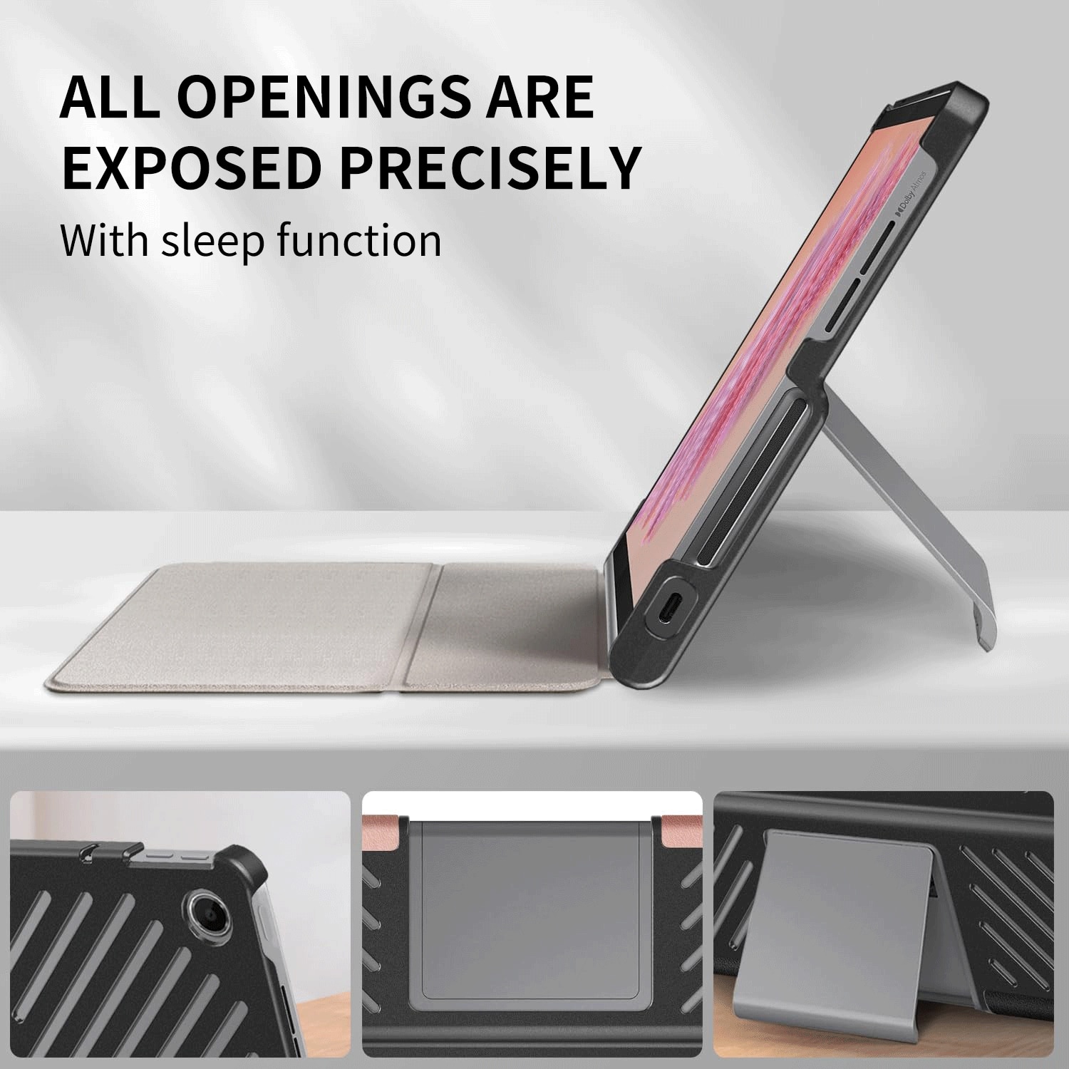 Husa pentru Lenovo Tab Plus TB351FU 11.5" cu functie wake-up/sleep, protectie 360, Roz Auriu