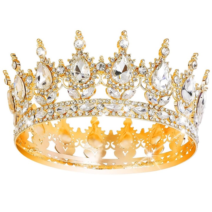 Tiara femei, cu strasuri, potrivita pentru nunta/bal/zi de nastere, 15*5,5*5,5cm, LEIISVK, coroana platinata