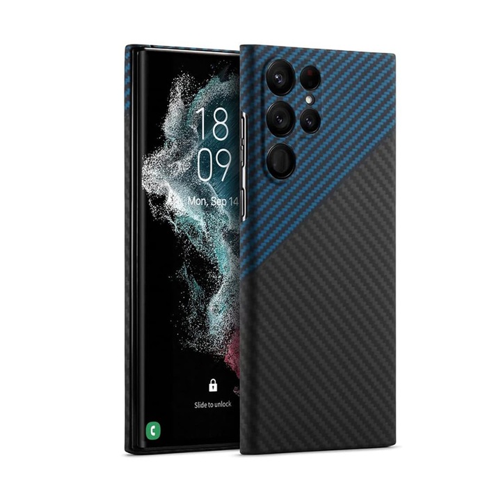 Carcasa telefon, TREXORA, pentru S25 Plus, protectie antisoc, design carbon, albastru si negru