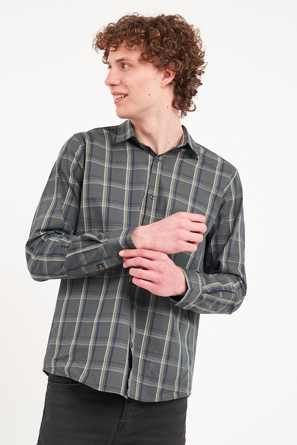 KVL by KENVELO, Camasa din bumbac cu model in carouri, Albastru inchis, Verde feriga, XL