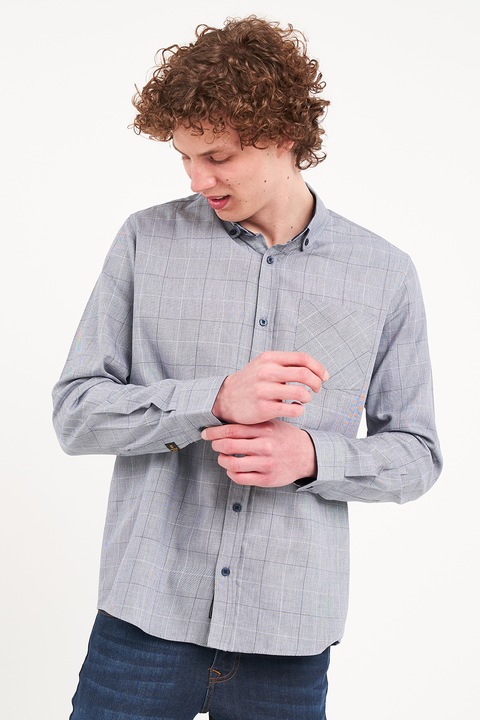 KVL by KENVELO, Camasa din bumbac cu buzunar pe piept, Gri deschis