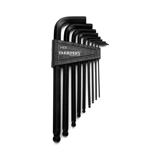 Set de chei locas hexagonal lungi cu cap sferic in suport de plastic cu dim. de 2.5-10 mm marca Kronus