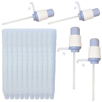 Pachet - 10 x Set Pahare albe de unica folosinta, 100ml, 100buc/set + 4 x Pompa TE-MA cu teava extensibila pentru bidon de apa, 5L-19L Pachet - 10 x Set Pahare albe de unica folosinta, 100ml, 100buc/set + 4 x Pompa TE-MA cu teava extensibila pentru bidon de apa, 5L-19L