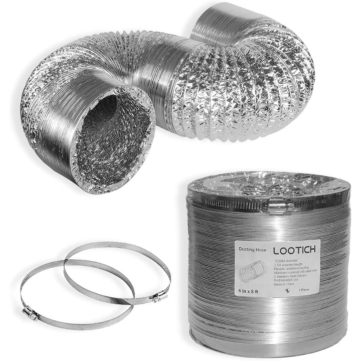 Tub flexibil pentru aer, din aluminiu spiralat, 153mmx2.5m