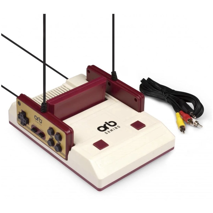 Joc retro, consola retro 8bit, caseta 274 jocuri, 2 controlere, compatibil jocuri discheta galbena Famicom, cablu AV RCA, alimentator, ORB Gaming