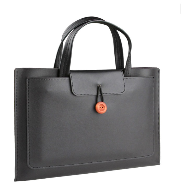 Geanta pentru laptop, tip servieta, 3 compartimente, piele ecologica, negru, 16 inch, compatibila cu MacBook AleFla Eshop