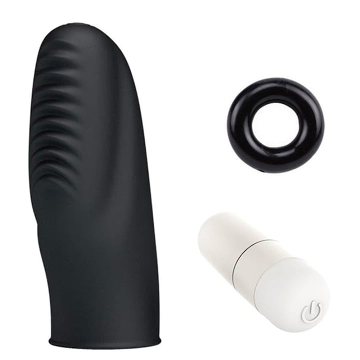 Vibrator deget, AiieQaQ, cu noduli stimulanti, material TPE, pentru clitoris si punctul G, textura confortabila, silentios, usor de utilizat, spalabil, jucarie sexuala, intimitate, senzatie intensa, stimulare precisa, negru