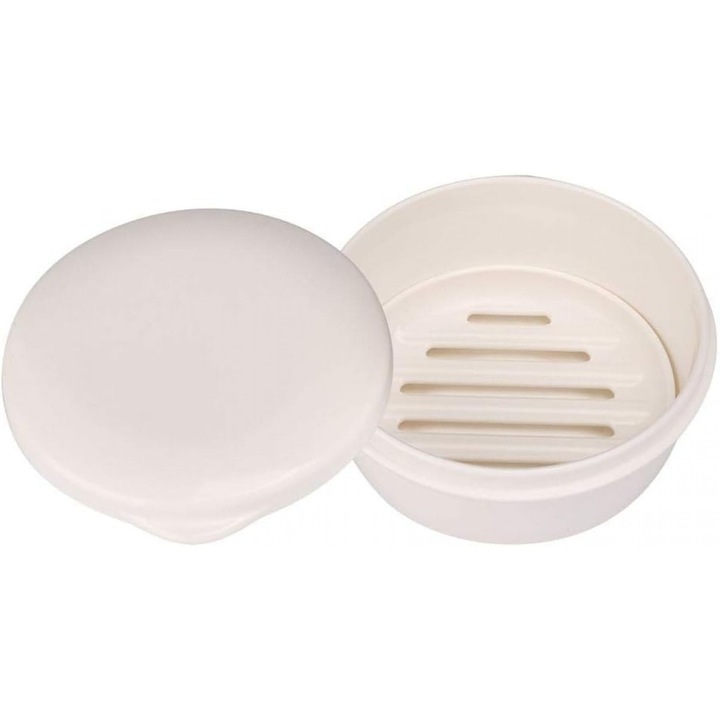 Cutie pentru sapun cu capac etans, Enforose, design compact, alb