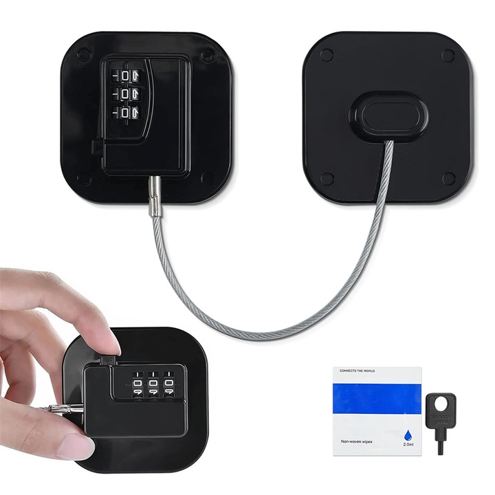 Sistem de siguranta pentru geam usa cu cifru, Chucai, Suporta greutatea 100KG, Plastic/Metal, Negru