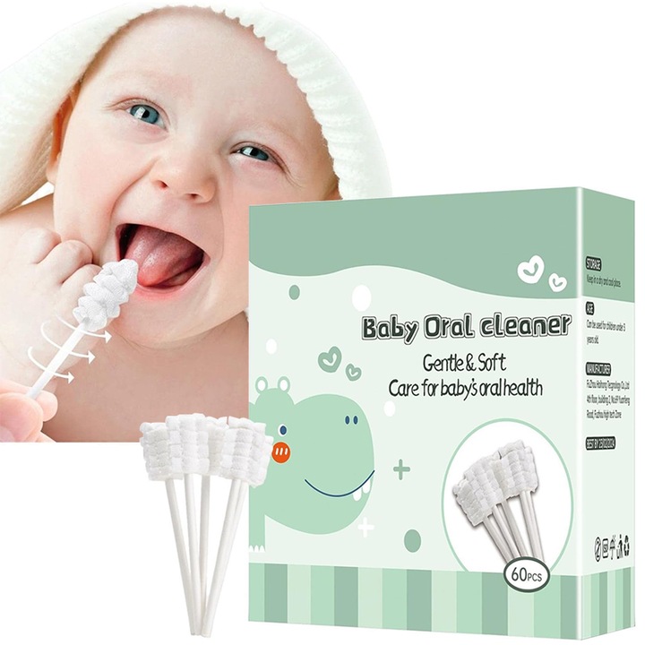 Комплект от 60 бебешки кърпички за почистване на устната кухина, Chucai, памук, бял
