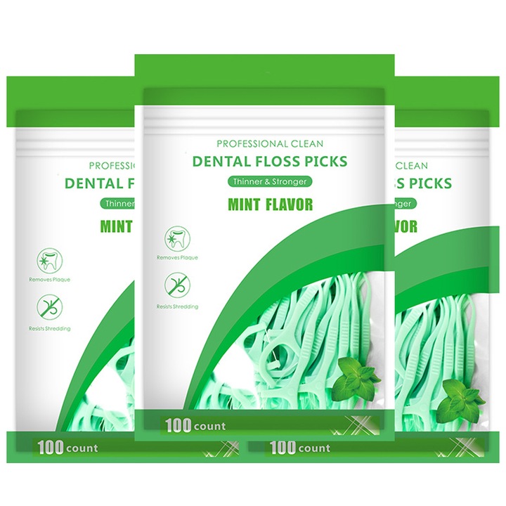 Fogselyem fogpiszkálóval, 300 darab, Chucai, menta ízű, fogpiszkáló típusú, gyorsan tisztítható, könnyen sikló viasz, tartós rost, könnyen hordozható, zöld