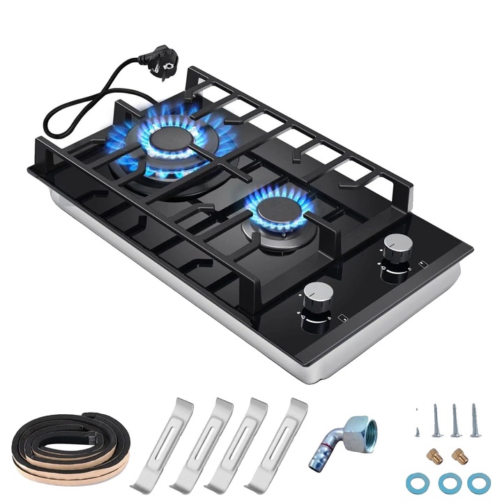 Plita incorporata, 2 arzatoare, sticla ceramica, alimentare duala, 3400W, 1800W