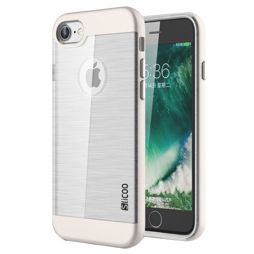 Husa protectie iPhone 8, Brushed TPU + Electroplating PC , Bicromatic - Alb/Gri