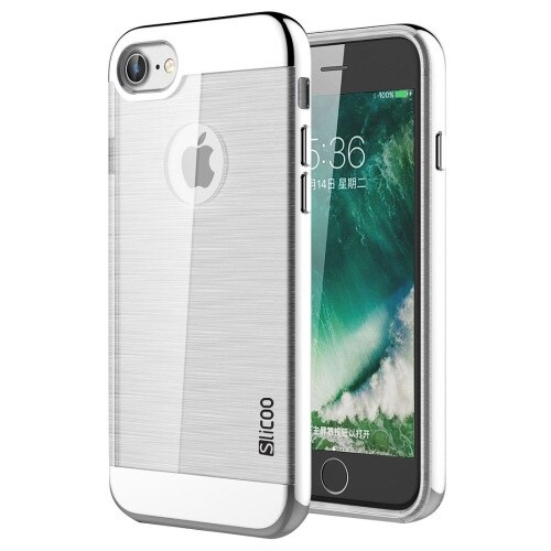 Husa protectie iPhone 8, Brushed TPU + Electroplating PC , Bicromatic - Argintiu/Gri