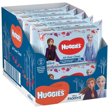 Servetele umede Huggies All Over Clean Disney Frozen, 10 pachete x 56, 560 buc Servetele umede Huggies All Over Clean Disney Frozen, 10 pachete x 56, 560 buc