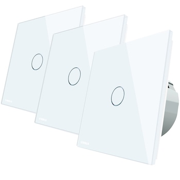 Pachet 3 intrerupatoare simple cu touch Livolo, sticla, Alb Pachet 3 intrerupatoare simple cu touch Livolo, sticla, Alb