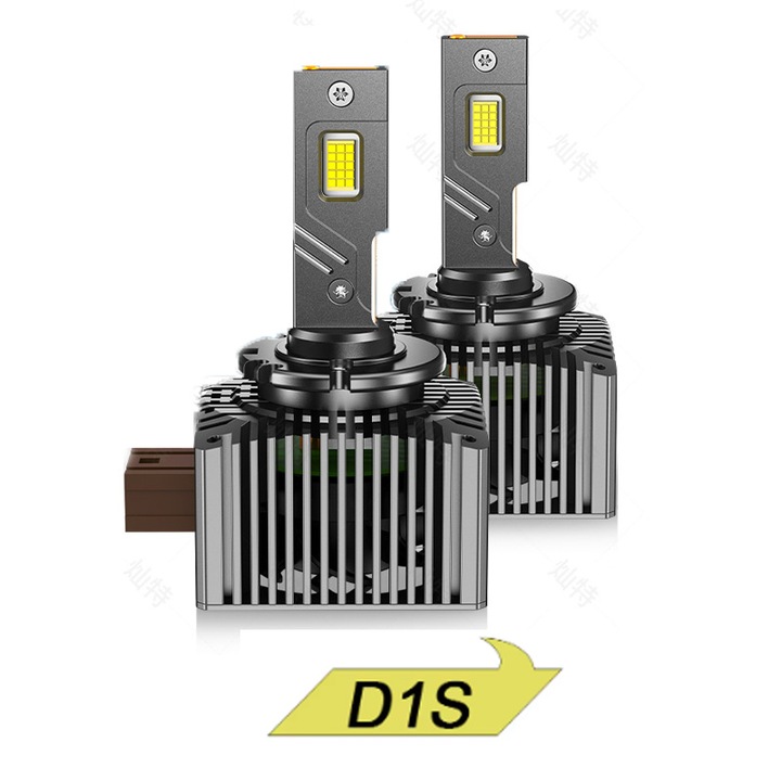 Set 2 Becuri LED Auto D1S, Single 55w, 10000Lumeni, 6000K, 12V, Cu ventilator, fara eroare, Canbus, IP68 impermeabil, Negru