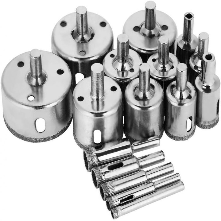 Burghiu cu diamant, AMRINUGL, otel carbon, pentru marmura si granit, taiere precisa, set