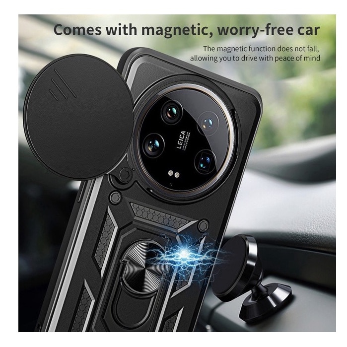 Husa Spate Upzz® Camshield Compatibila Cu Honor Magic 7 Lite, Protectie La Camere, Inel Metalic, Stand - Negru