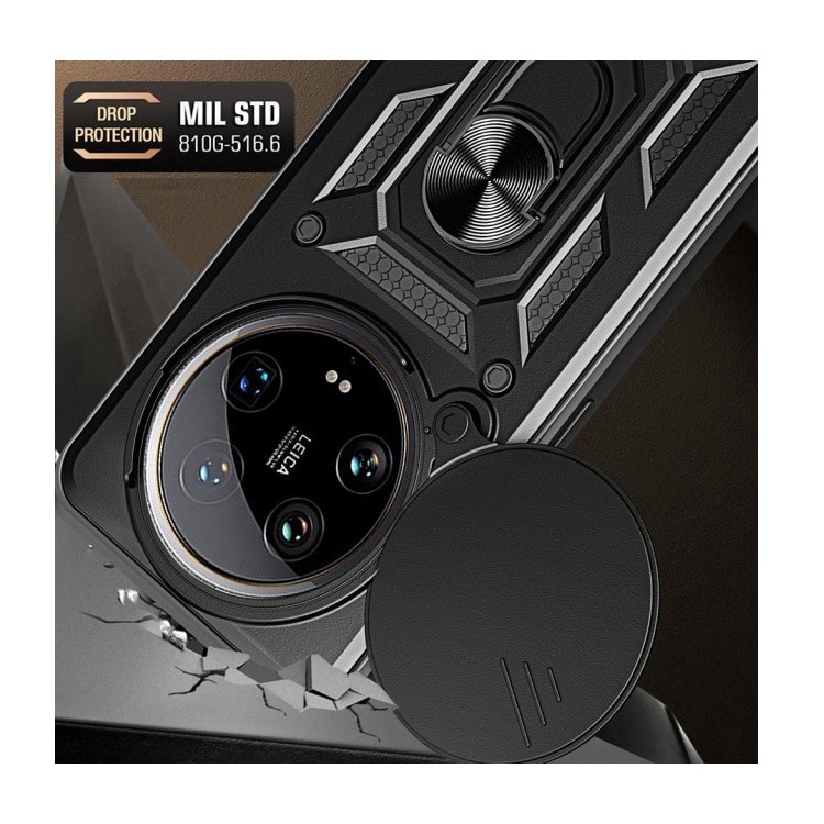 Husa Spate Upzz® Camshield Compatibila Cu Honor Magic 7 Lite, Protectie La Camere, Inel Metalic, Stand - Negru