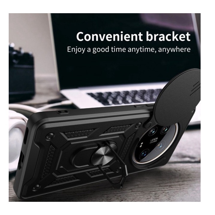 Husa Spate Upzz® Camshield Compatibila Cu Honor Magic 7 Lite, Protectie La Camere, Inel Metalic, Stand - Negru