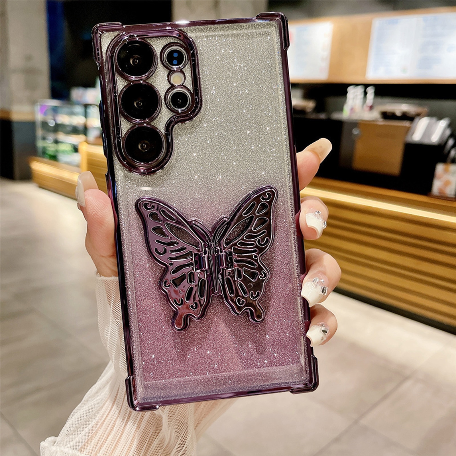 Husa telefon, TREXORA, design cu suport fluture, violet, protectie antisoc, material prietenos cu pielea, TPU