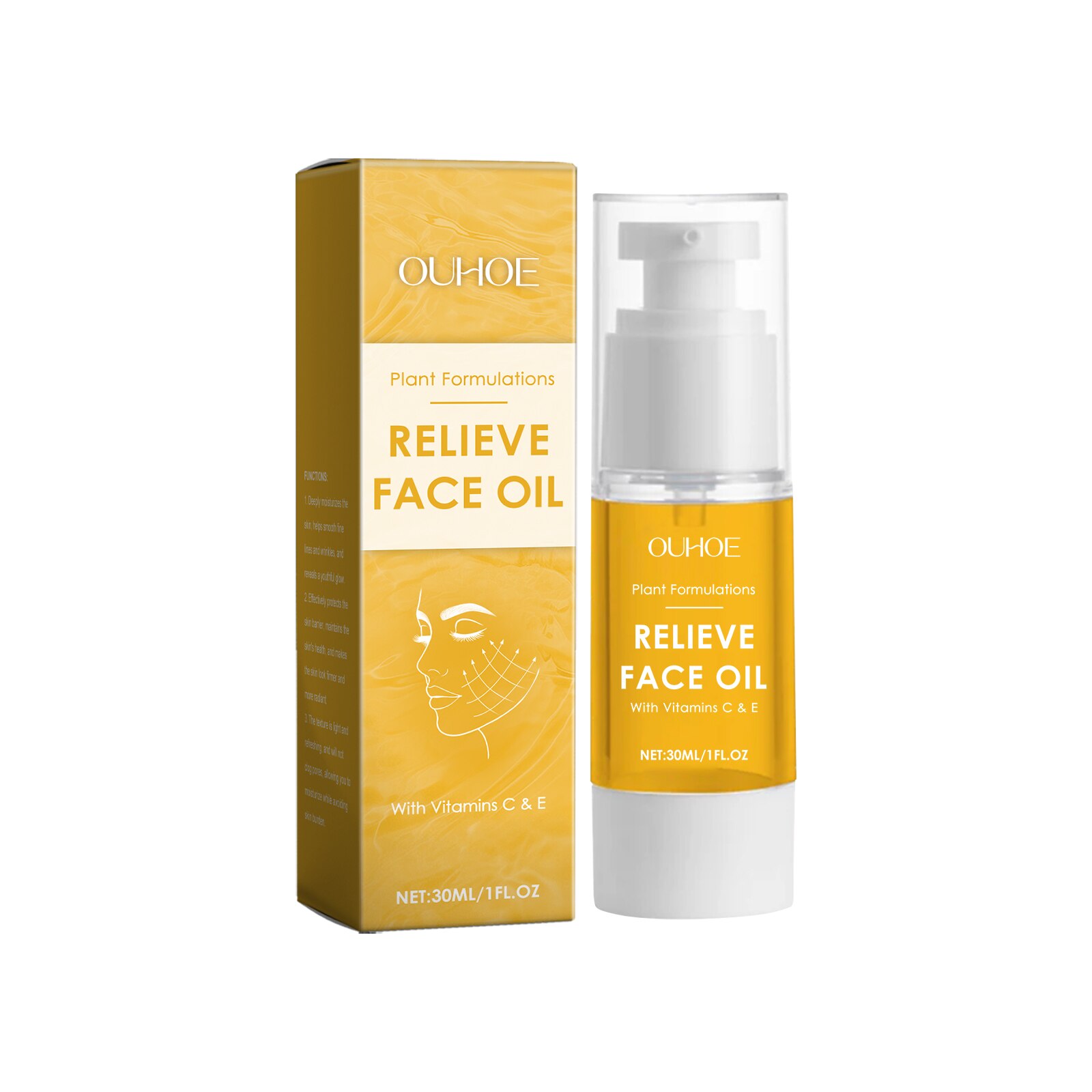 Ulei cosmetic hidratant pentru fata, Ouhoe, cu glicerina, colagen, extract  de frunze de aloe vera - eMAG.ro