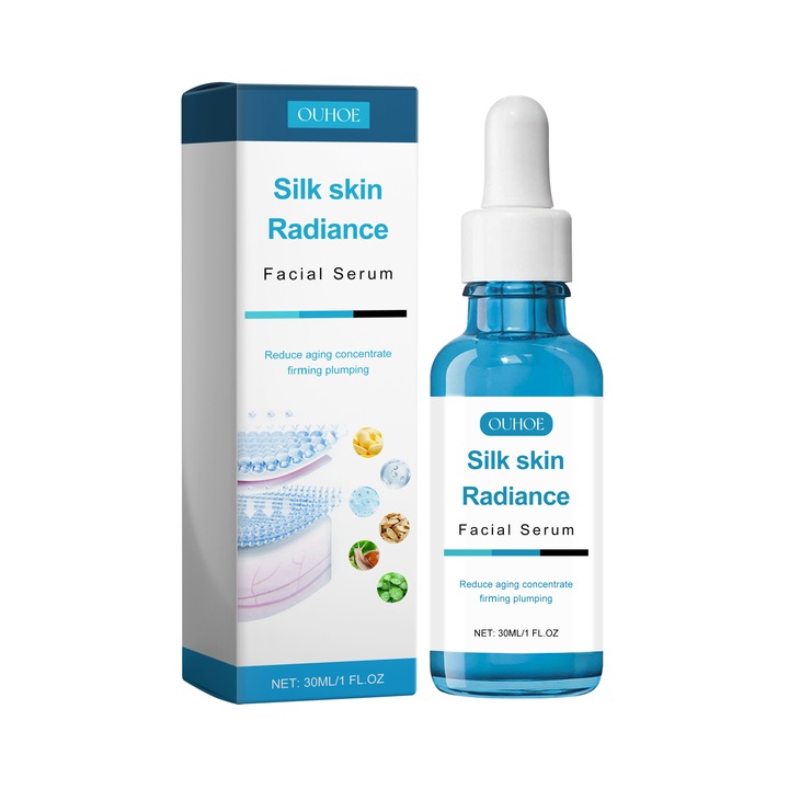 Ser facial hidratant OUHOE Silk Skin Radiance, cu extract de Centella Asiatica, acid hialuronic, niacinamida, 30ml