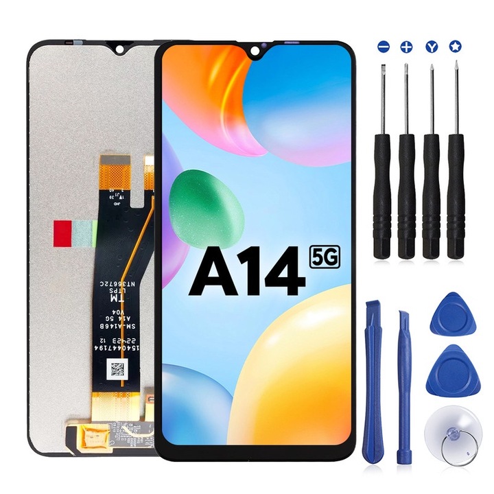 Ecran de inlocuire pentru Samsung Galaxy A14 5G, HETUWZS, cu cadru frontal, kit de reparare complet, 6.6 inch, negru
