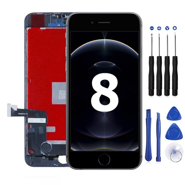 Резервен екран за iPhone 8, HETUWZS, пълен комплект, 4.7", черен, 3D Touch
