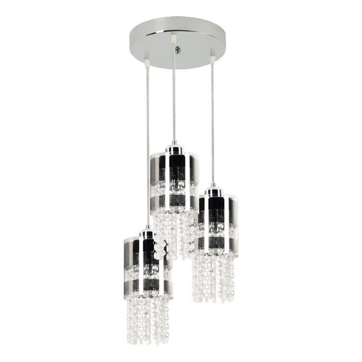 Pendul Lampex Bona, E 27, 3x 60 W, Metal/Sticla, Argintiu