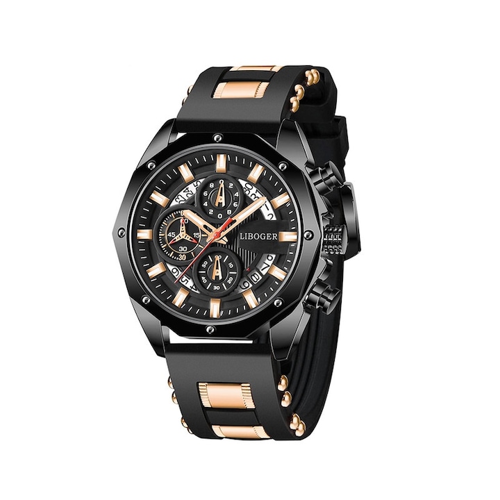 Ceas barbatesc FELIXPART, design sportiv si casual, carcasa din aliaj, curea din silicon, negru