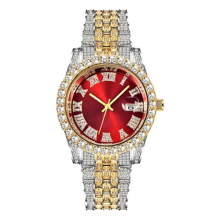 Ceas barbatesc FELIXPART, model rotund, bratara din otel inoxidabil, diametru 43mm, rosu