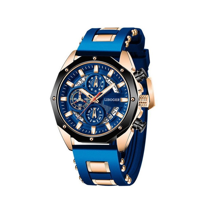 Ceas barbatesc FELIXPART, design sportiv si casual, carcasa din aliaj, curea din silicon, albastru