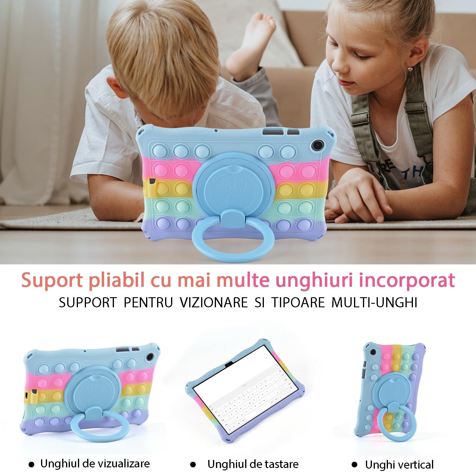 Husa tableta, pentru Samsung Galaxy Tab A9 8.7 inch, cu suport rotativ 360°, protectie anti-soc, OUYLAF, multicolor