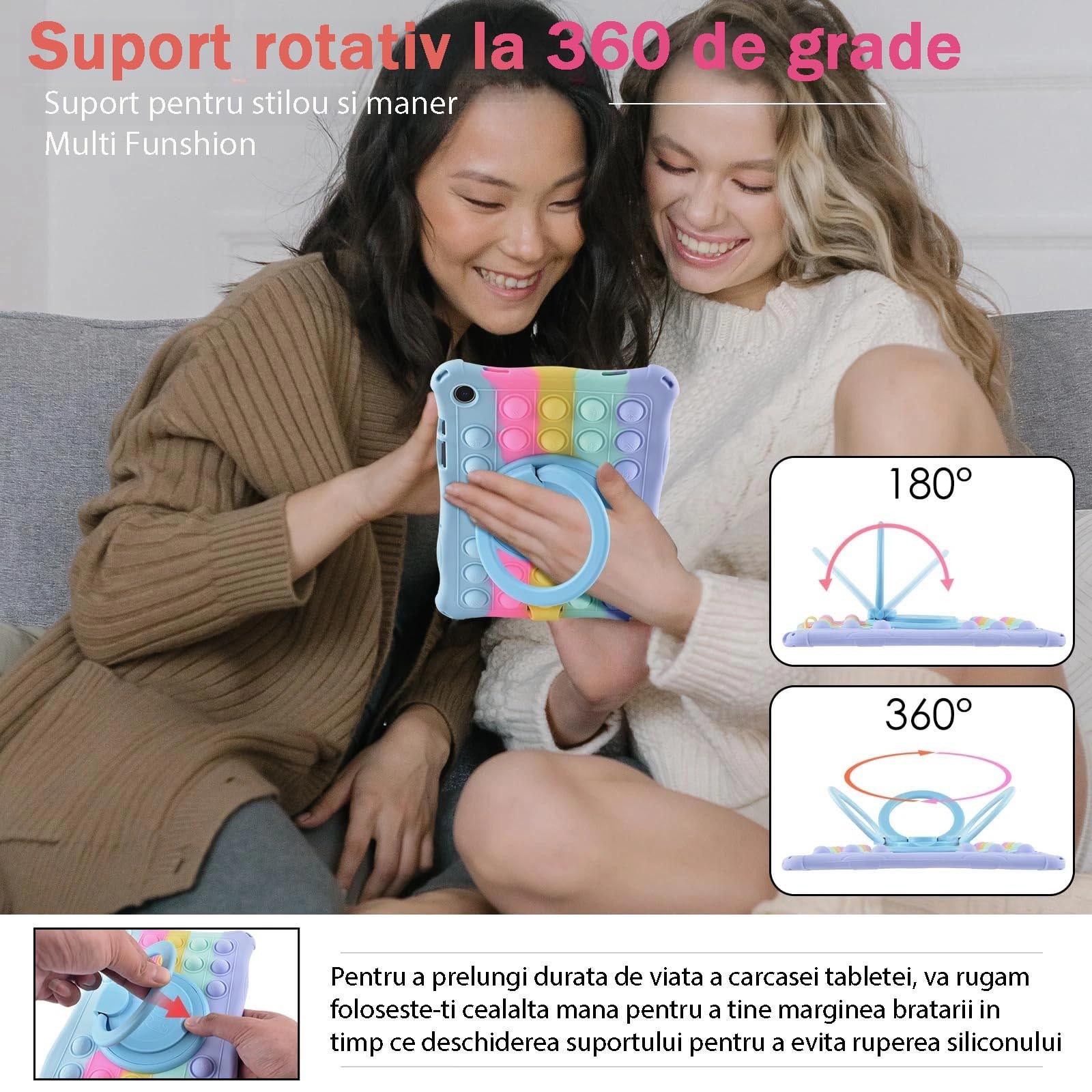 Husa tableta, pentru Samsung Galaxy Tab A9 8.7 inch, cu suport rotativ 360°, protectie anti-soc, OUYLAF, multicolor