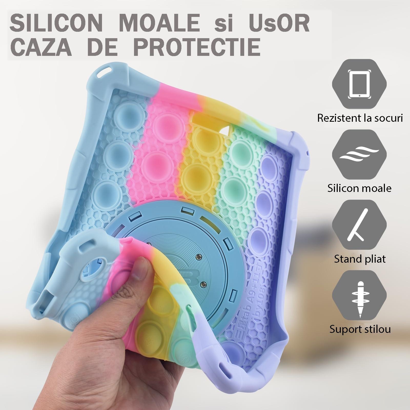 Husa tableta, pentru Samsung Galaxy Tab A9 8.7 inch, cu suport rotativ 360°, protectie anti-soc, OUYLAF, multicolor