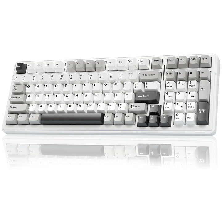 F99 vezeték nélküli mechanikus billentyűzet, BT5.0/2.4GHz/USB-C három üzemmóddal, RGB háttérvilágítással PC-hez/Tablethez/PS-hez/Xboxhoz, Sundiguer, fehér