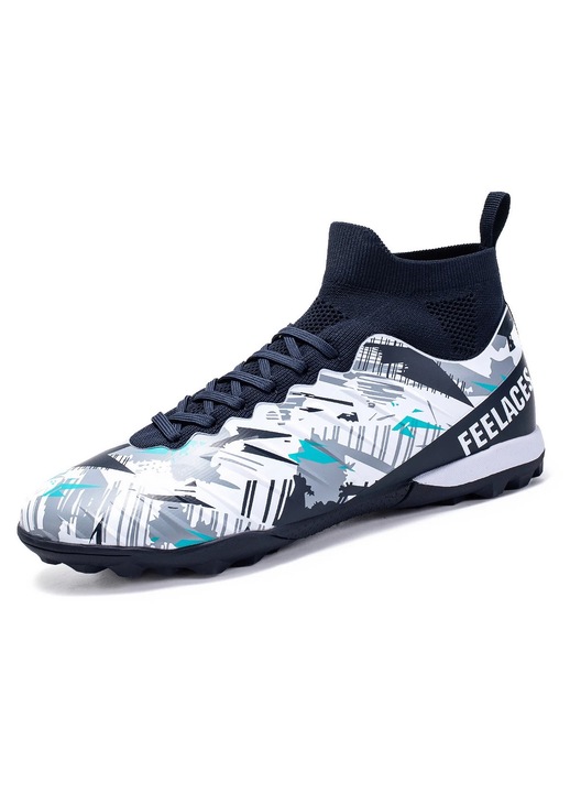 Ghete de fotbal MBrands, 8.4 cu glezna pentru teren sintetic, Alb/Negru